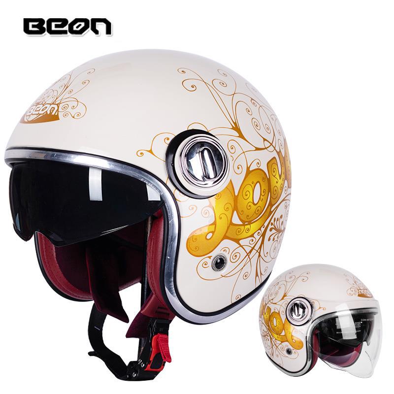 BEON casco vintage de los hombres y las mujeres de cuatro estaciones de la motocicleta Harley medio casco lente doble coche eléctrico casco verano protección solar