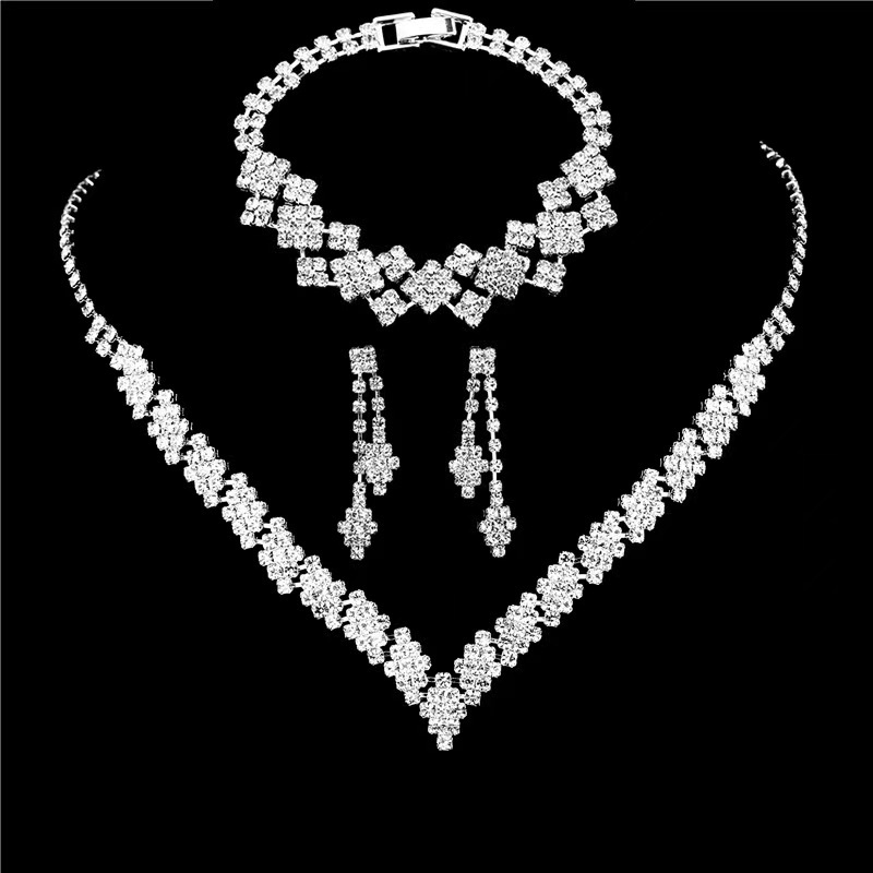 Fashion Geometric Copper Inlay Zircon Bracelets Earrings Necklace 1 Set