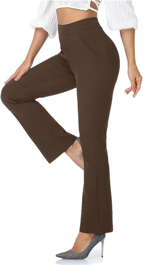Women's High Waisted Dress Pants Business Casual Workwear With Pocket Covers Versatile Regular Fit Casual Pants_ecoleips.com