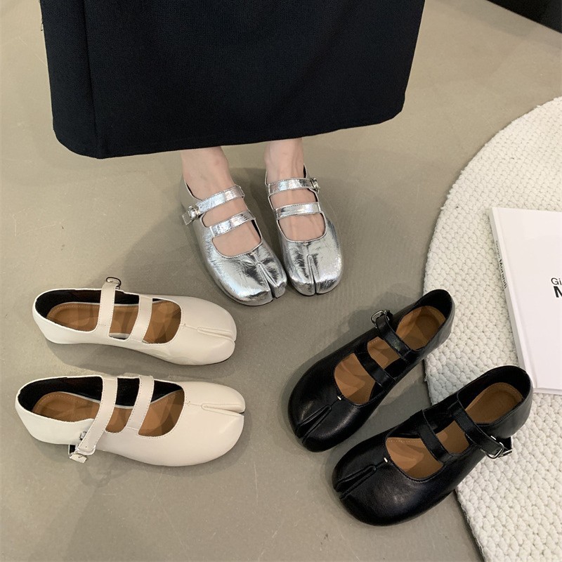 2026 New Spring Style Shallow Round-Toe Pig's Hoof Shoes, Flat Split-Toe Pig's Hoof Shoes, Mary Jane Single Shoes for Women