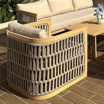 Diseñador de combinación de sofá de caña al aire libre a prueba de agua y protección solar alojamiento residencial patio jardín villa muebles al aire libre de alta calidad
