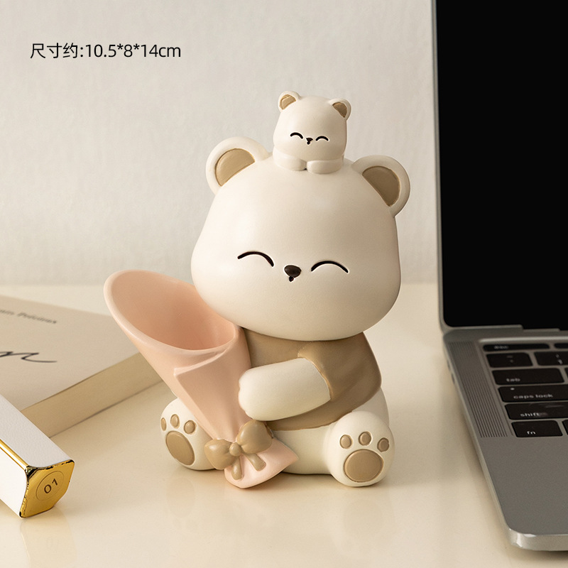 싱글 포옹 베어 꽃다발-라이트 카레 트럼펫