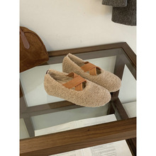 丹麦小熊~加绒交叉带芭蕾舞鞋内增高5cm玛丽珍单鞋女毛毛鞋