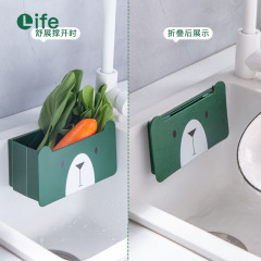 Yiyue foldable drain basket PP material multi-functional storage rack without punching kitchen strainer basket chopstick holder