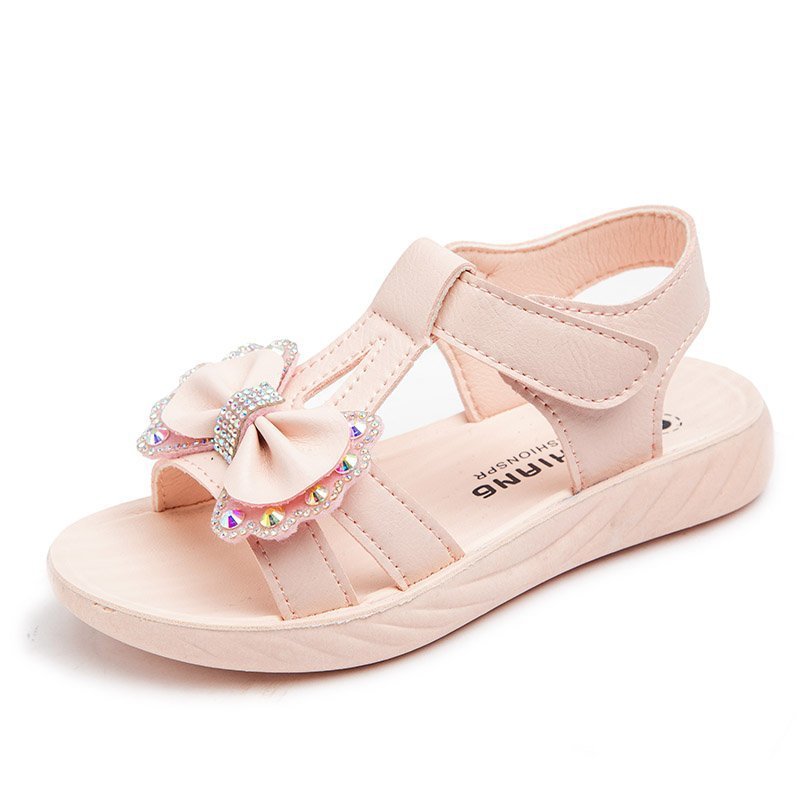 Sandalias de la princesa de las muchachas sandalias del bowknot del verano de los nuevos niños sandalias antideslizantes del dedo del pie abierto de las muchachas de los niños medianos y grandes