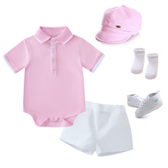 Cross-border new style boy and baby gentleman POLO shirt climbing suit + hat shoes socks children's wear one-piece delivery