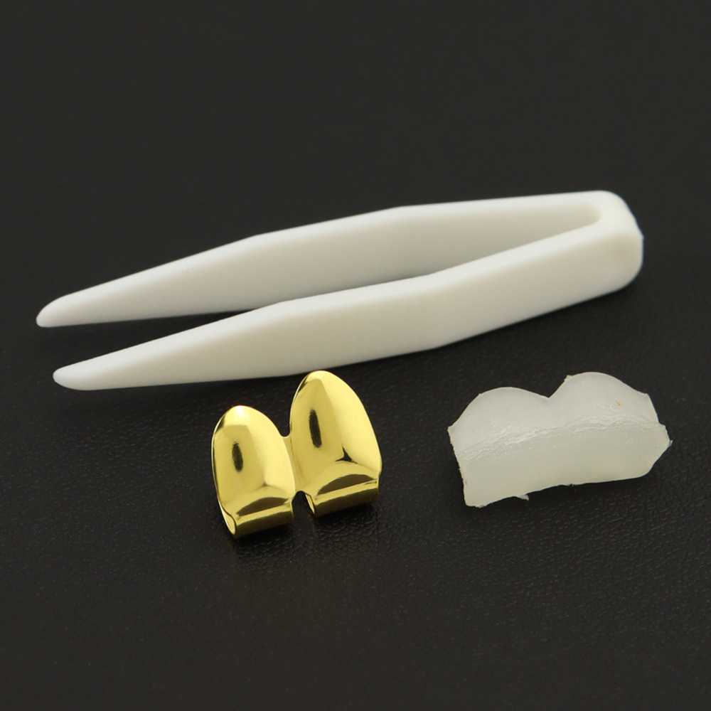 Cross-border Amazon hiphop oro tirantes dientes de doble punta de oro real galvanoplastia hip hop joyería tirantes fábrica ventas directas