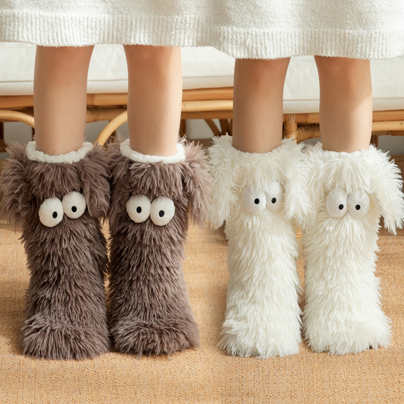 Winter Lamb Wool Floor Socks for Adults, Indoor Non-Slip Women's Carpet Plush Snow Socks, Warm Shoe Covers for Adults