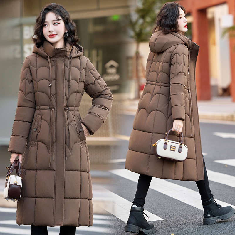 Damas de invierno algodón chaqueta de algodón mediano y largo cintura delgada chaqueta de plumón gruesa convencional coreana ropa de madre encapuchada image 3