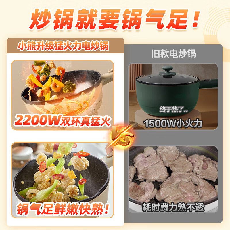 リトルベア電気中華鍋一体型 DCG-S28E1 家庭用多機能電気中華鍋ノンスティックフライパン揚げ物調理|undefined