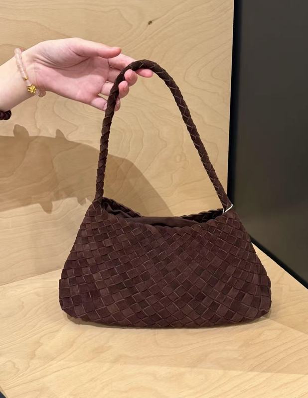 磨砂牛皮手工编织托特包2025新款小众极简复古风单肩包女真皮包包|undefined