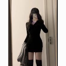 法式辣妹打底显瘦包臀裙女罗纹修身新款秋冬纯欲风后妈连衣裙