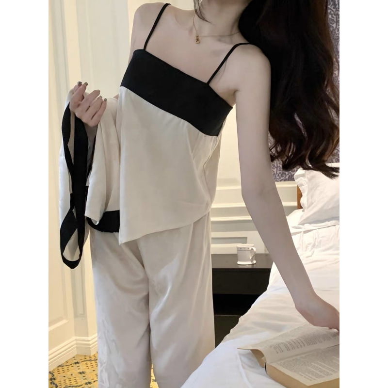 冰絲睡衣女春夏季網紅性感純欲風吊帶長褲開衫高級感可外穿三件套