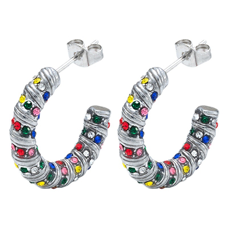 Transfronterizo nuevo acero inoxidable de 18K chapado en oro avanzados pendientes en forma de U europeo y americano estilo ins diamantes incrustados moda Luz de lujo pendientes de las mujeres