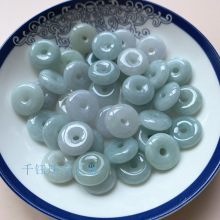 翡翠平安扣吊坠批发 缅甸翡翠冰糯种绿白15mm平安扣散件手链配件