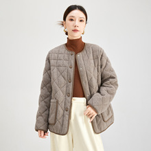 高级感时髦圆领长袖鹅绒服外套女秋冬新款2025菱形格百搭上衣7258