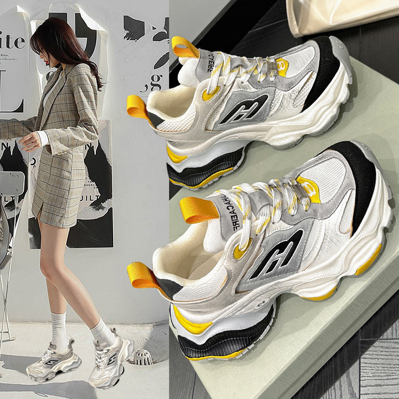 Black and golden three-generation daddy shoes for women ins2023 new all-match thick-soled Net red super hot fried street couple sneaker