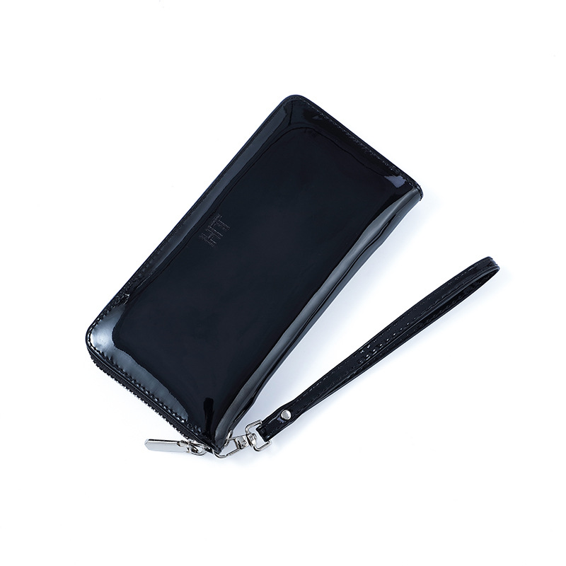 Bolso de pulsación de una sola mujer moda coreana zipper bolso de teléfono móvil esmaltado bolso de mano brillante bolso de tarjeta múltiple