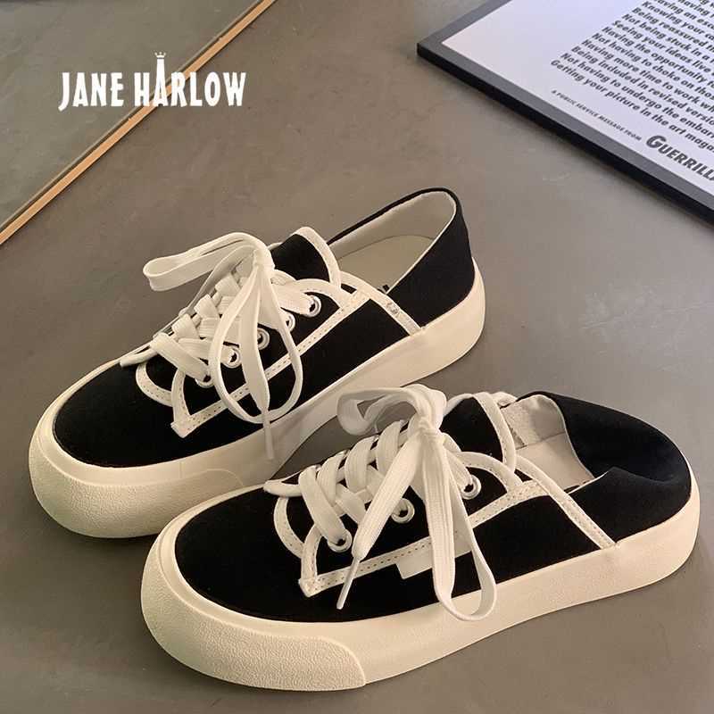 발 투웨어 게으른 신발 틈새 심플 올 매치 화이트 슈즈 여성용 블랙 슈즈 2023 여름용 학생 모든 매치 캔버스 슈즈