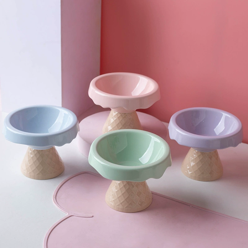 Керамическая миска для кошек Pet bowl ice cream bowl high -foot oblique neck anti -overturning cat food bowl drink water bowl dog bowl wholesale