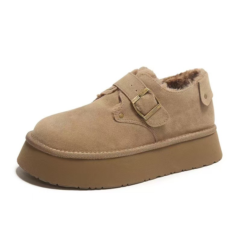 Zapatos de algodón Bocken de cuatro estaciones adicionados de vello para mujeres 2025 nuevos zapatos de nieve de patata grande y alta