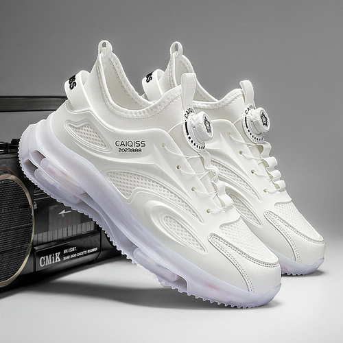 Men's Rotating Button Shoes for Autumn/Winter Breathable, Middle School Students Popcorn Sole Running Shock Absorbing Casual Net Face Trendy Shoes Durable