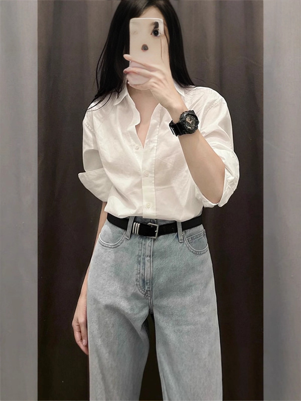 法式感白色衬衫女2025秋季新款棉衬衣设计感韩系穿搭上衣|undefined