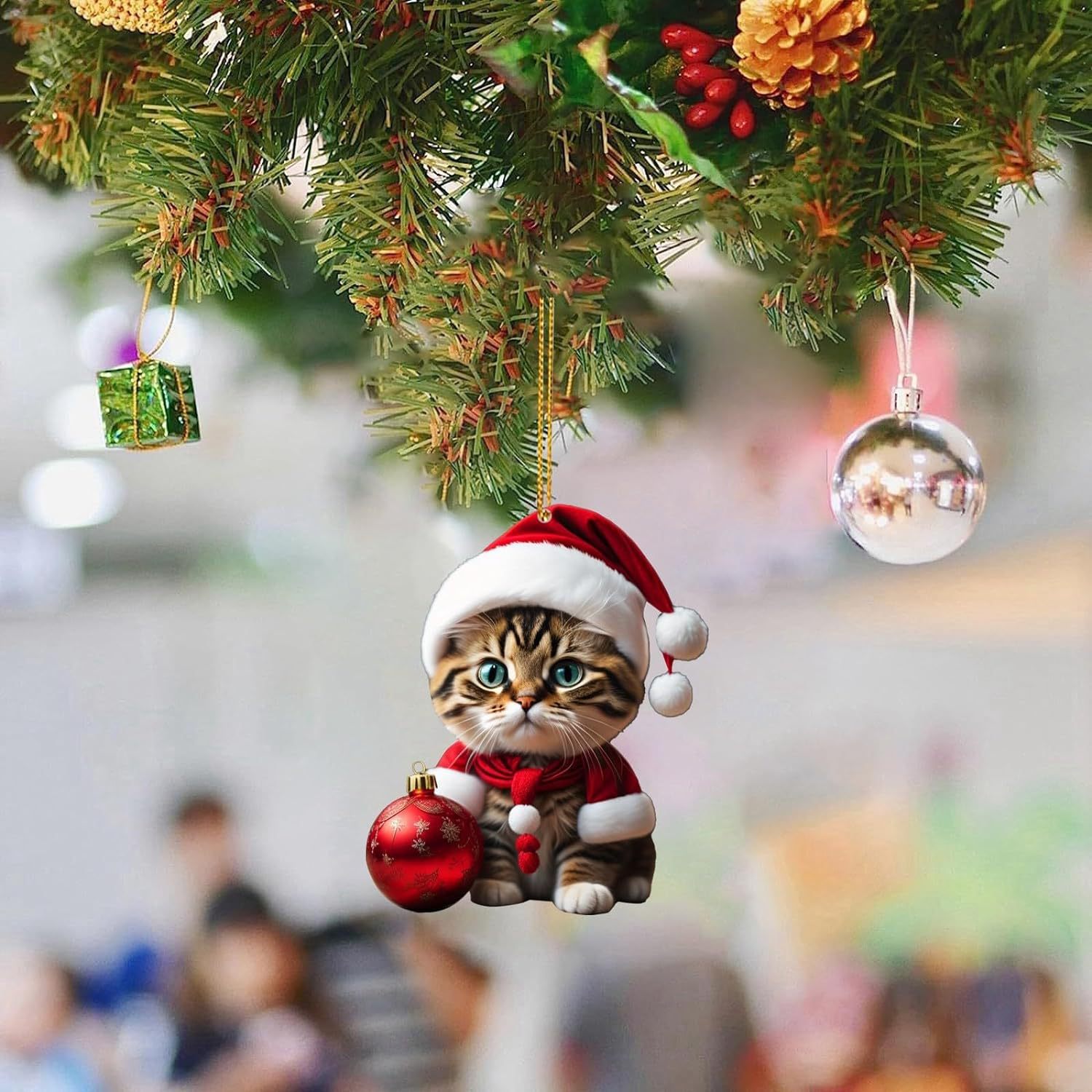 Cruzar la frontera nueva Navidad creativo lindo gato Navidad casa árbol de Navidad decoraciones acrílico colgante plana