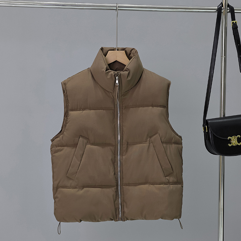 2025 otoño y invierno estilo coreano de collar grueso chaleco de algodón de plumón ropa de pan de moda casual suelta abrigo de hombro a prueba de viento