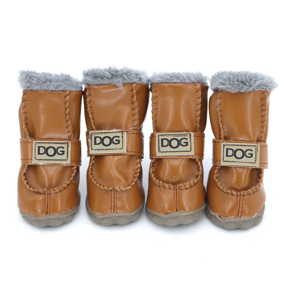 따뜻한 애완견 면화 신발 강아지 스노우 부츠 개 가죽 신발 플러스 벨벳 두꺼운 따뜻한 부츠 애완견 신발 미끄럼 방지