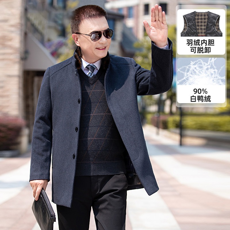 봄과 가을 중년 코트 아빠 고급 모직 코트 남성 중년 및 오래된 양모 코트 중년