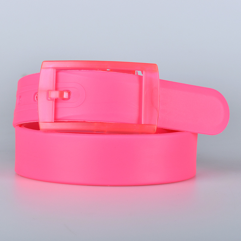 Cinturón unisex de silicona colorida con hebilla de pin, color caramelo, sin metal, cinturón de plástico blanco y rojo para pantalones, venta directa de fábrica