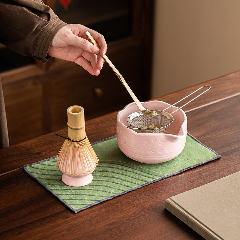 跨境热卖樱花粉色抹茶套装工具七件套百本立茶筅立茶拨鹰嘴抹茶碗|undefined