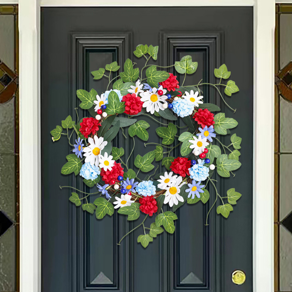 Día DE LA Independencia Garland decoración puerta decoración rojo blanco azul flor artificial flor Wildflower decoración Navidad Garland ratán anillo