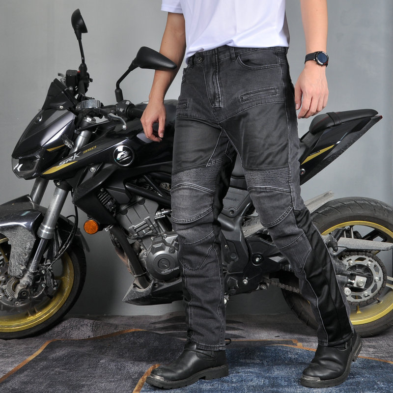 Jeans de motocicleta para hombres y mujeres verano malla transpirable locomotora elástica resistente al desgaste montar pantalones anticaídas protector de silicona