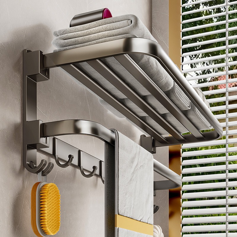 Gun Gray Towel Rack Hotel Bathroom Storage Rack Bathroom Punch-Free Space Aluminum Accessible Luxury Bath Towel Rack Wall Hanging Gun Gray Towel Rack Hotel Bathroom Storage Rack Bathroom Punch-Free Space Aluminum Accessible Luxury Bath Towel Rack Wall Hanging