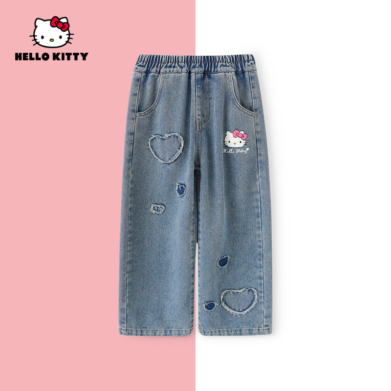 HelloKitty秋季新款女童简约休闲女宝可爱牛仔裤AC5324JM413|undefined