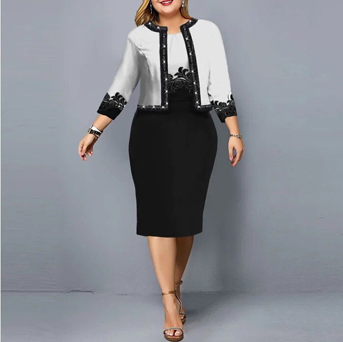 eBay AliExpress 2024 Seven-Sleeve Digital Printed Two-Piece Large Size Women's Dress Hip Skirt Set eBay AliExpress 2024 Seven-Sleeve Digital Printed Two-Piece Large Size Women's Dress Hip Skirt Set