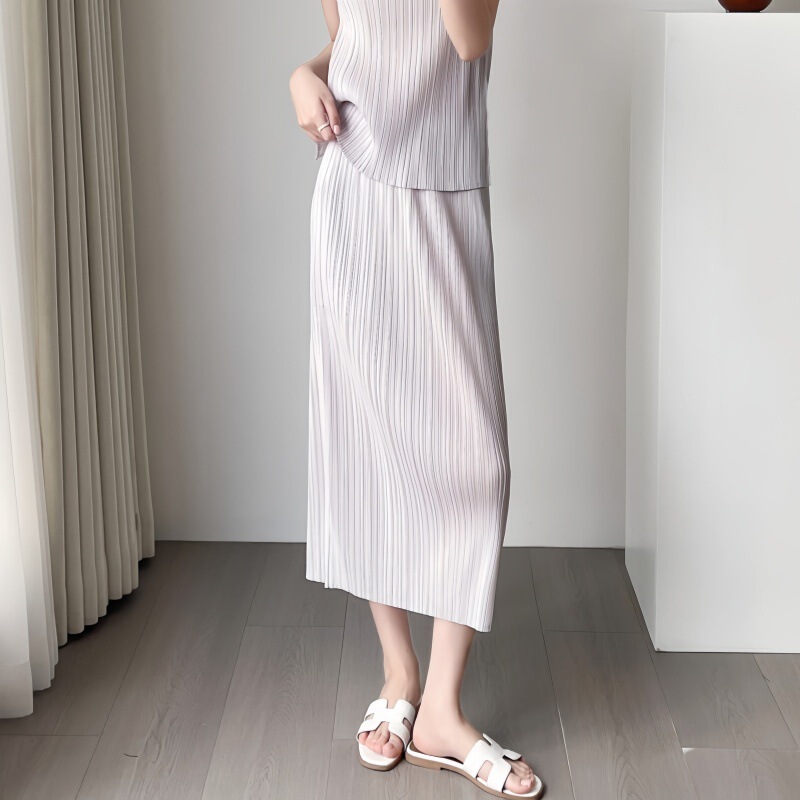 Wholesale 2026 Summer Miyake Pleated Straight Skirt for Women, High-Waisted, Slimming, Drapey A-Line Mid-Length Versatile Skirt
