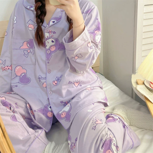 Корейские пижамы для женщин 2025, новая коллекция Shopee, женская одежда для сна, весна-осень, женский кардиган с лацканами, длинные брюки, костюм