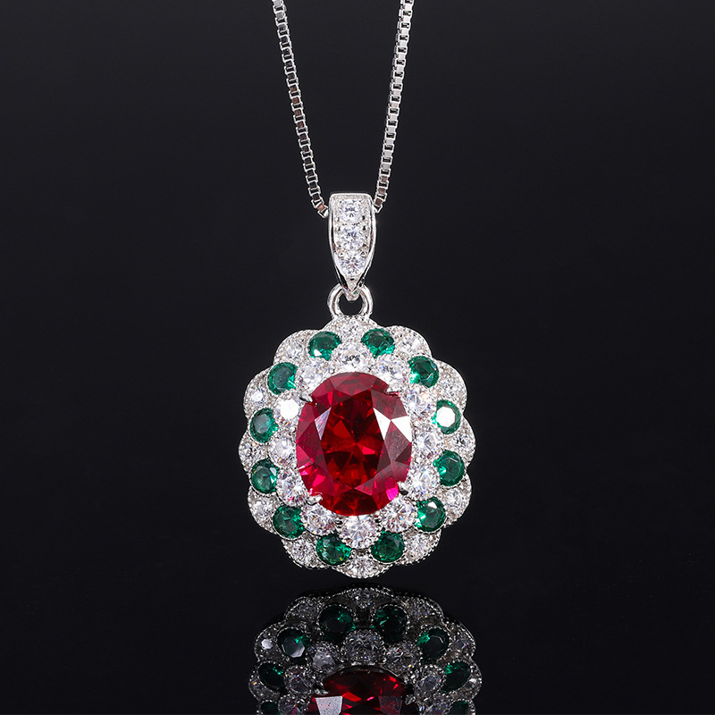 Zhuang Sheng joyería nueva S925 todo el cuerpo de plata de la vendimia de color a juego simulación paloma rojo sangre tesoro joyería traje de piedra principal 8*10