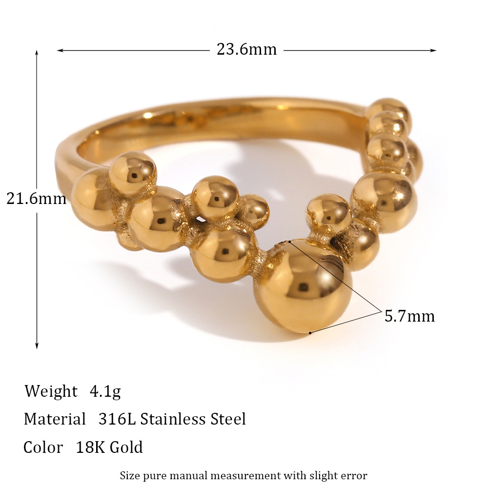 Stainless Steel V-shaped Beads Ring