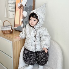 婴儿衣服冬季2024新款洋气小女孩夹棉加绒外套女宝宝加厚保暖棉衣