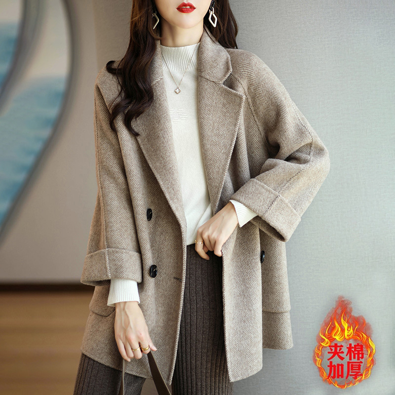 Autumn demi-season quilted long woolen coat, for plus size ladies, increased thickness, high-quality style, mid-length