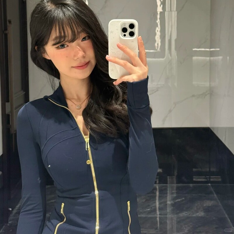 LULU women's stand-up collar jacket with gold zipper, define top, quick-dry fitness running yoga wear LULU women's stand-up collar jacket with gold zipper, define top, quick-dry fitness running yoga wear