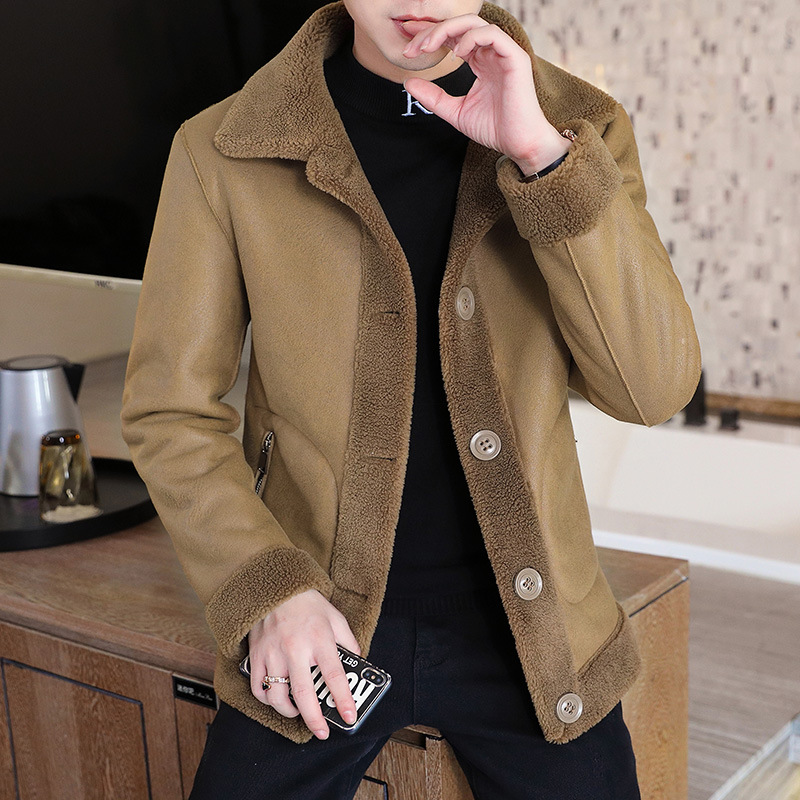 Winter new men's fur one-piece double-sided wearing lamb wool jacket fashionable lapel with thick velvet top_voghion.com