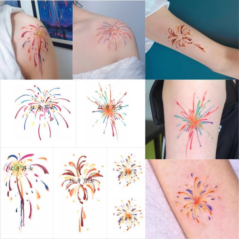 Colorful Fireworks Tattoo Stickers Waterproof Female Long-Lasting Collarbone Wrist Sexy Cover Simple Ins Literary High-End Sense Colorful Fireworks Tattoo Stickers Waterproof Female Long-Lasting Collarbone Wrist Sexy Cover Simple Ins Literary High-End Sense