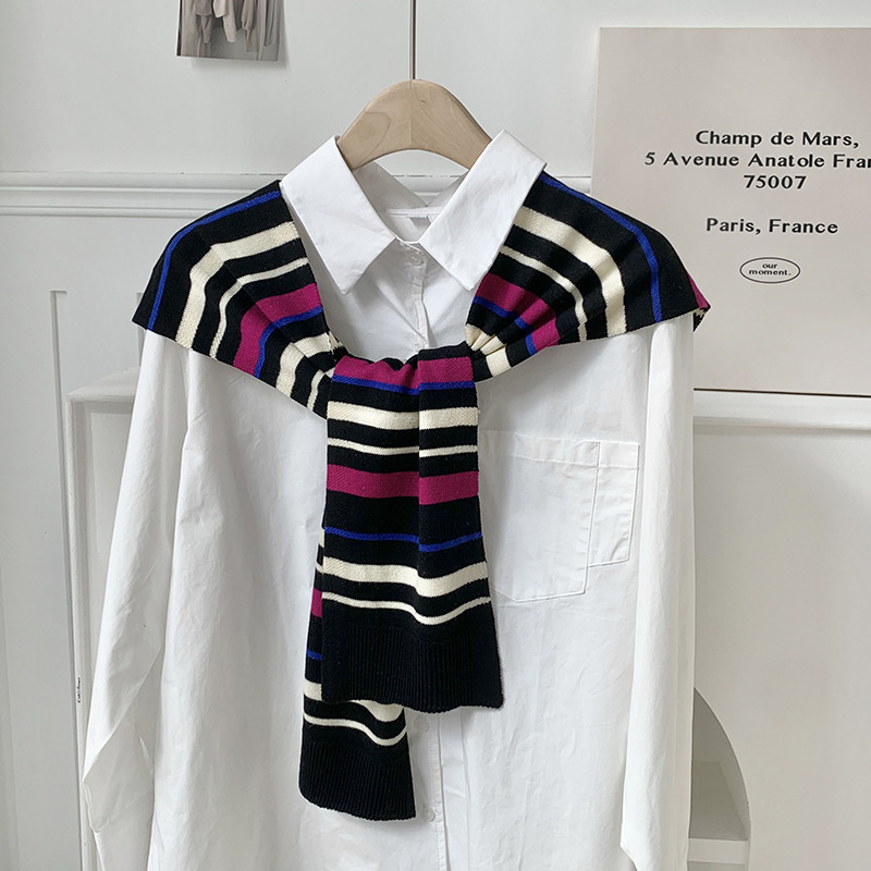 Pequeño chal de punto de primavera, otoño, invierno y verano con falda de red sala de aire acondicionado de moda a rayas de aire exterior