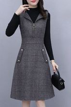 单件/套装背心裙女秋冬季毛呢格子无袖连衣裙外穿显瘦中长款a字裙