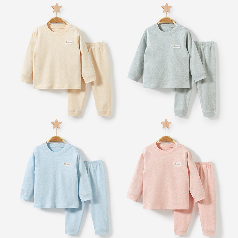 Conjunto de ropa interior para niños, primavera y otoño, ropa básica de algodón puro para bebés, niñas y niños, ropa de otoño para bebés con entrepierna abierta, top y pantalones separados.